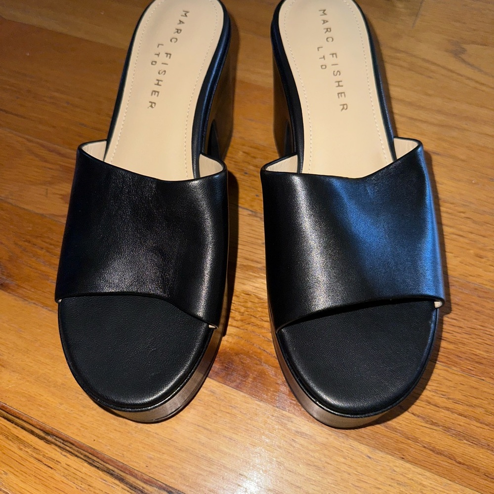 Marc Fisher Black Leather Mules